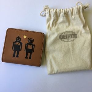 Fossil Robot Heart Print Leather Wallet